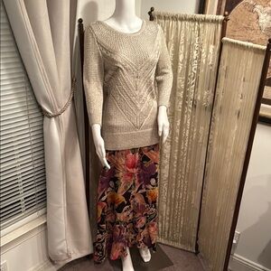 Beige Sweater with Floral Maxi Skirt